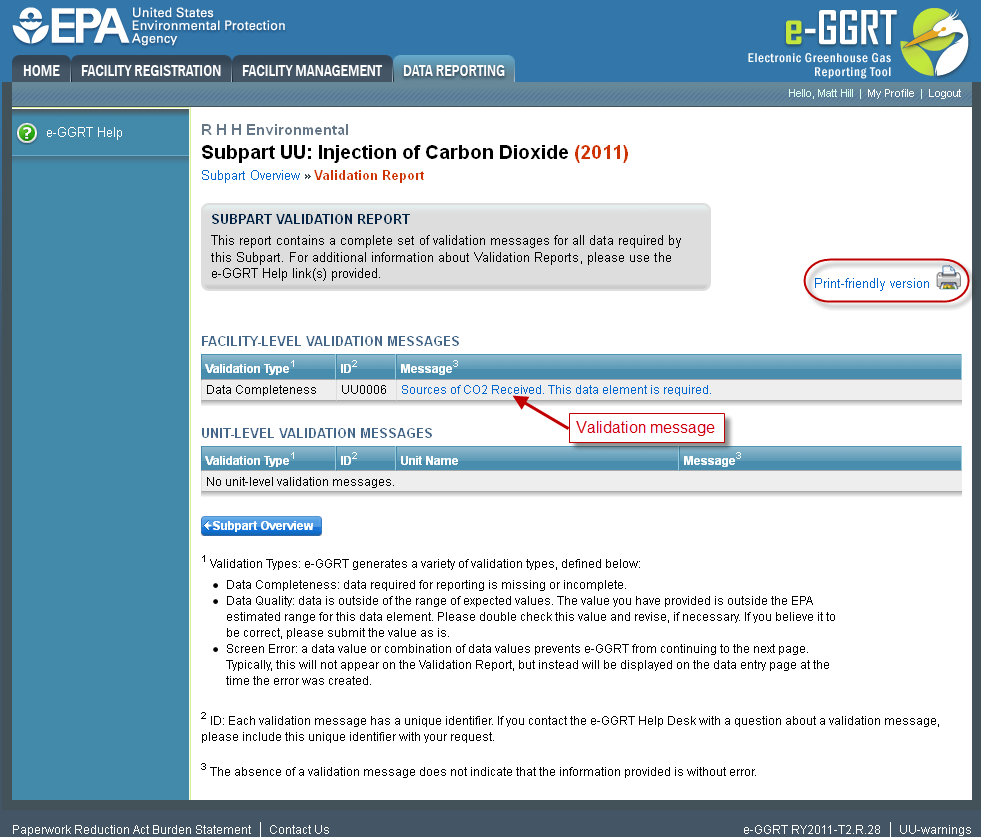 Subpart UU: Validation Type Message